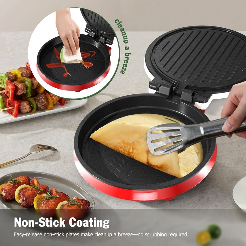 KEINVE 1000W Pizza Maker, 2-in-1 Indoor Griddle and Pizza Cooker, 8.5" 180° Open Nonstick Plate for Quesadilla, Panini, Crepe and More - Image 5